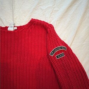 Red Calvin Klein Jeans chunky cable knit sweater Women’s L